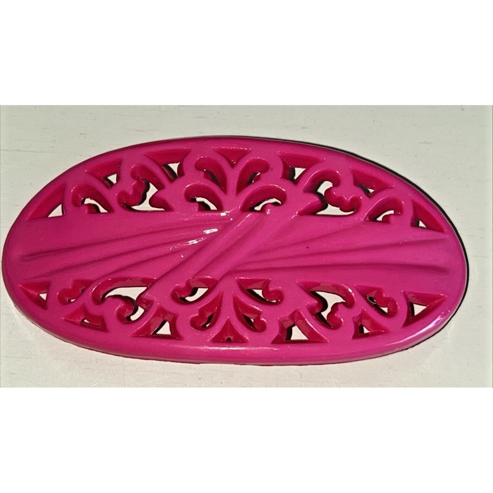 Vintage Barrette Hair Clip 80s Hot Pink Acrylic Plastic Made in Taiwan - Picture 6 of 6